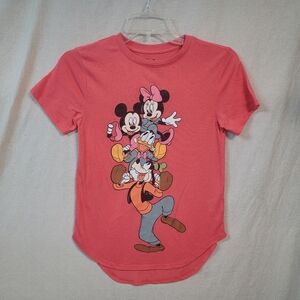 Disney Coral Graphic Tee, Womens XS, With Mickey Minnie Donald Duck Goofy